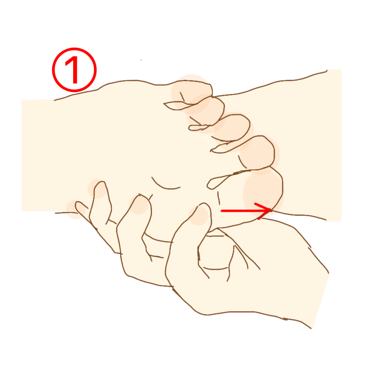 ①足指の付け根をほぐす